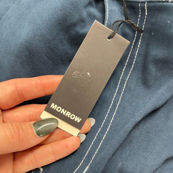 MONROW Cotton Twill Wide Leg Trousers Dark Denim High Rise Stretch Zip 28 NEW - Picture 11 of 13